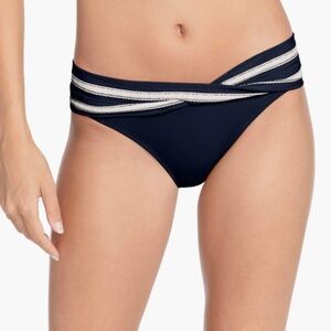 NEW Robin Piccone - Abi Twist Front Banded Hipster Bikini Bottoms Indigo Ecru L